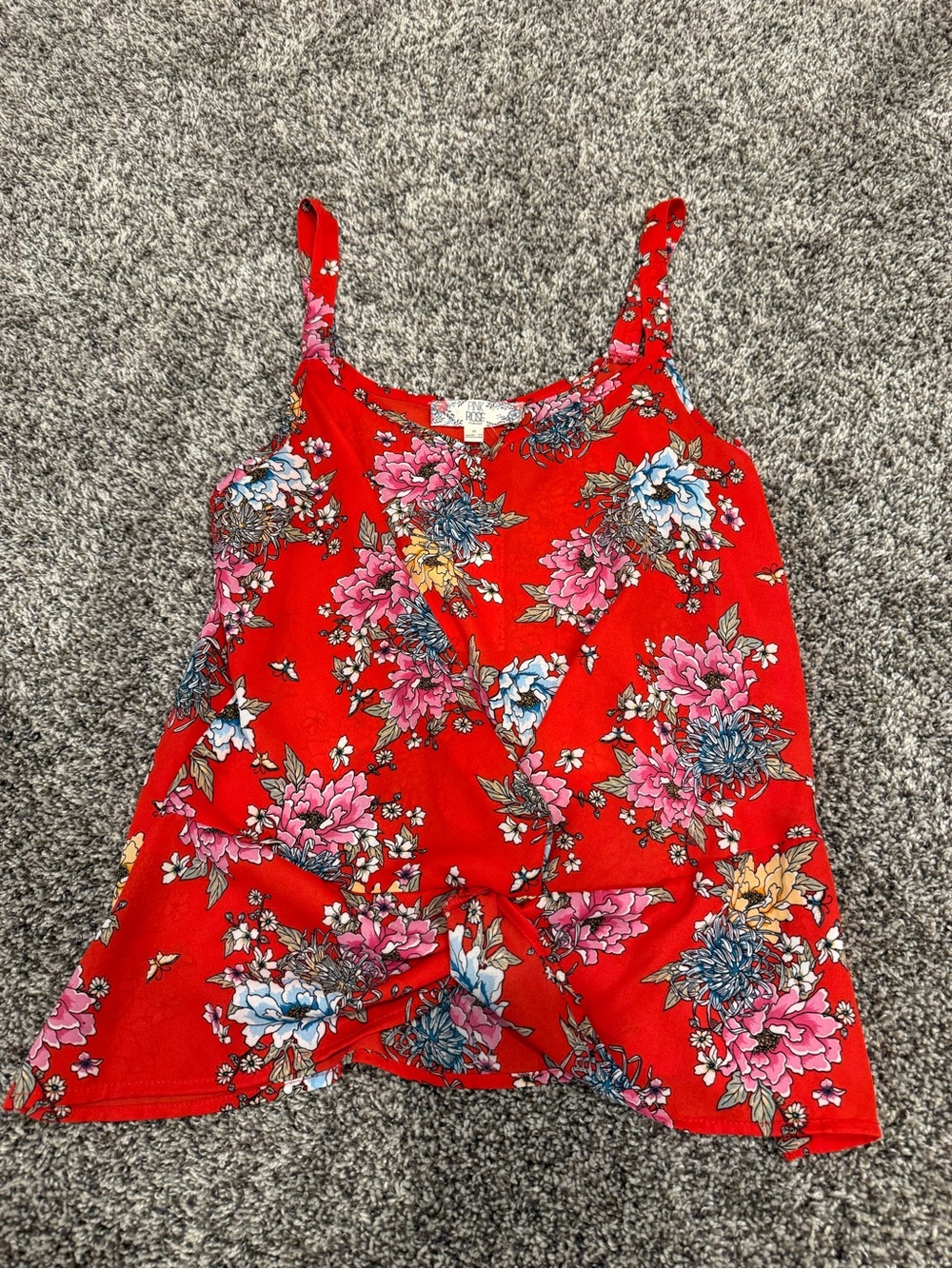 Pink Rose Vintage Tank Top Womens Medium Red Floral Wrap Front Sleeveless NWT